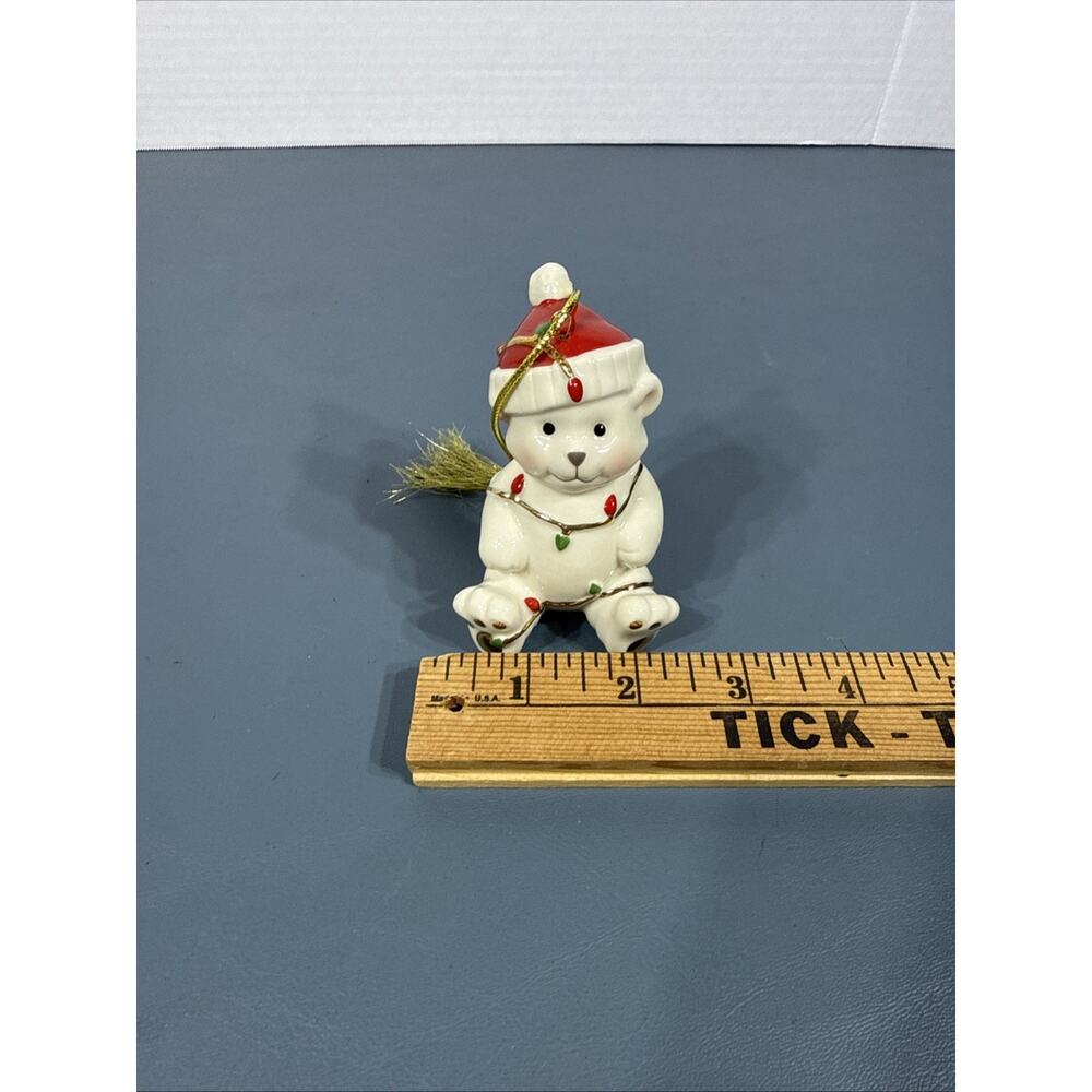 LENOX Teddy Bear With Christmas Lights and Santa Hat 3 1/2" Porcelain Ornament - Picture 7 of 7